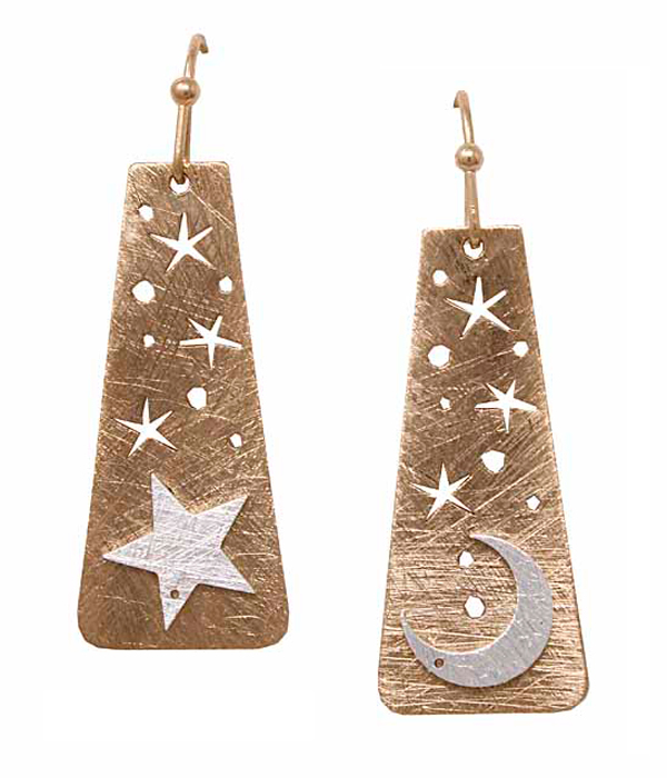SCRATCH METAL MOON AND STAR EARRING