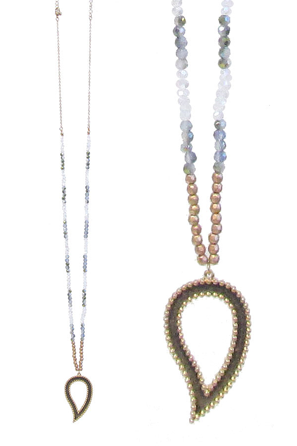 Heart pendant and multi bead mix long chain necklace