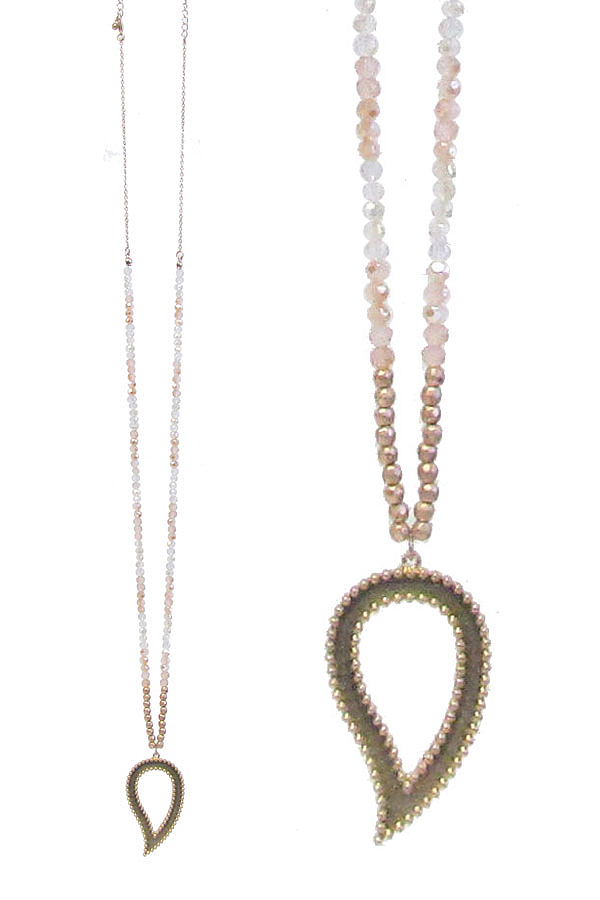 Heart pendant and multi bead mix long chain necklace