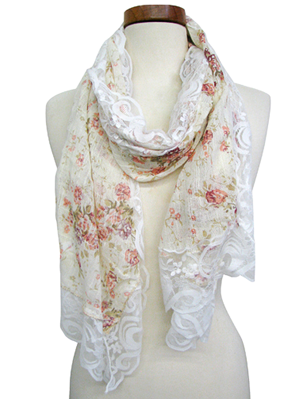 100% polyester ditsy floral lace all over scarf