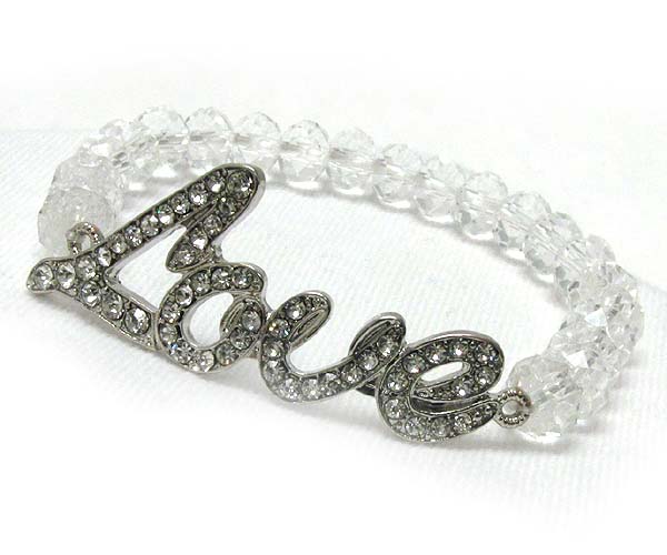Crystal love theme with multi crystal glass stretch bracelet