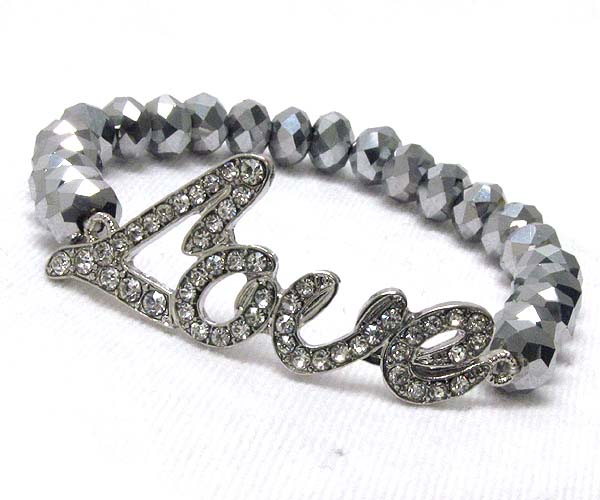 Crystal love theme with multi crystal glass stretch bracelet