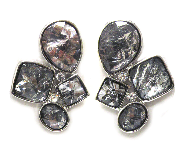 Multi shape facte glass with crystal earring