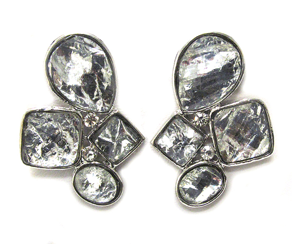 Multi shape facte glass with crystal earring