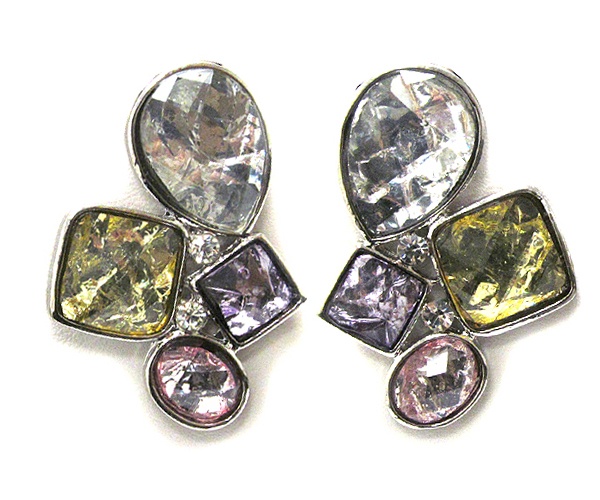 Multi shape facte glass with crystal earring