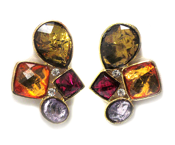 Multi shape facte glass with crystal earring