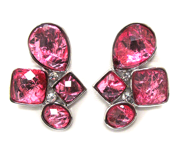 Multi shape facte glass with crystal earring