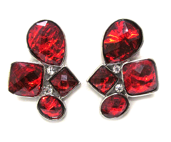 Multi shape facte glass with crystal earring