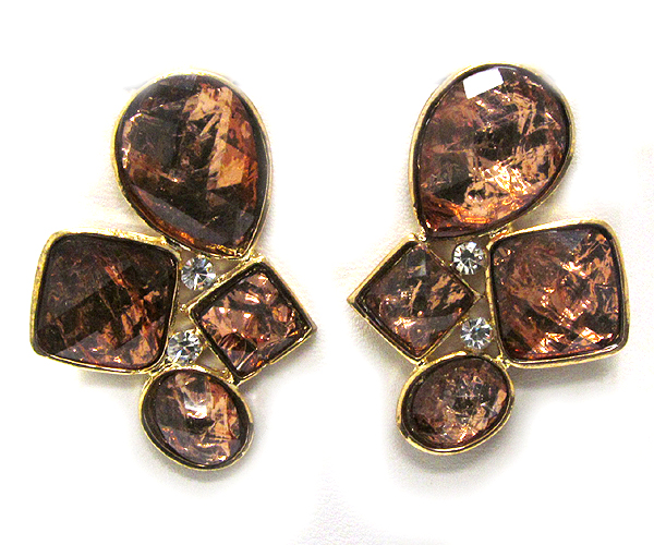 Multi shape facte glass with crystal earring