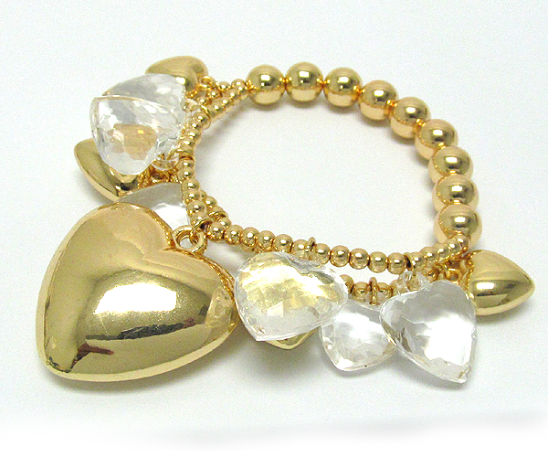 Multi metal and acryl charm  heart strech bracelet -valentine
