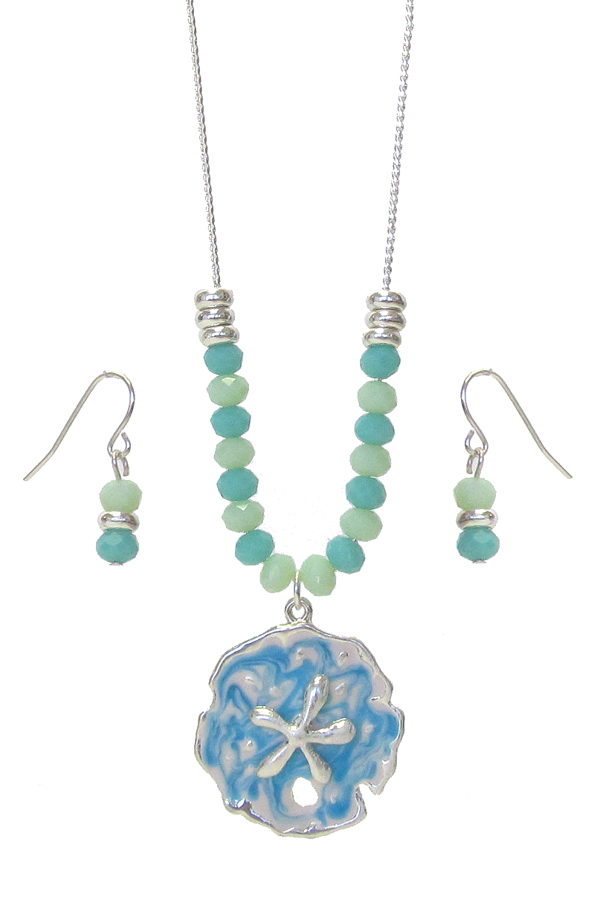 Epoxy sand dollar pendant necklace set