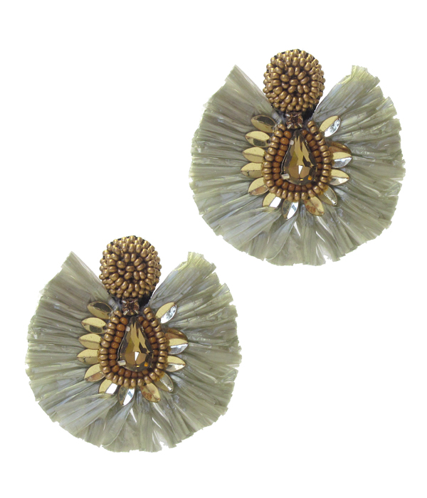 Raffia tassel and facet glass earring