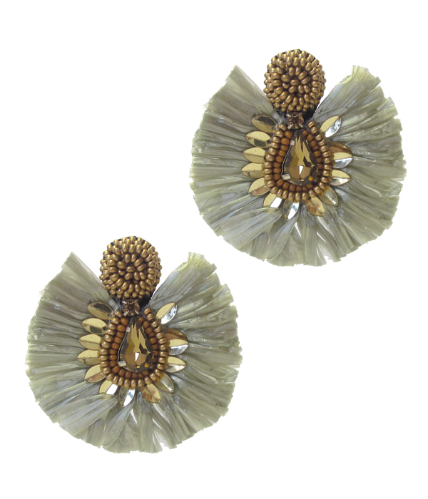 RAFFIA TASSEL AND FACET GLASS EARRING