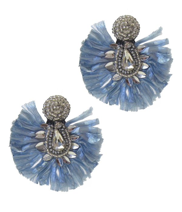 Raffia tassel and facet glass earring