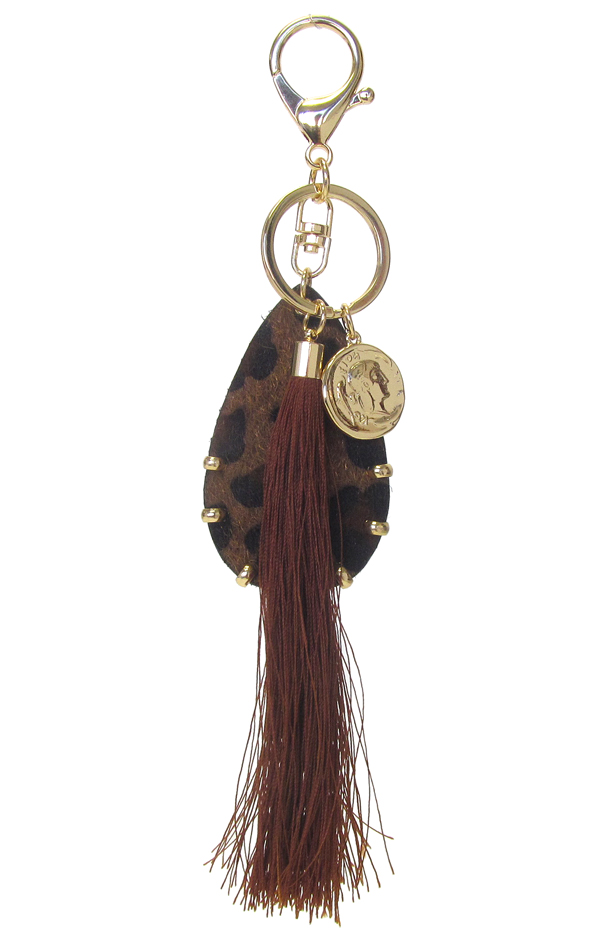 ANIMAL PRINT TEARDROP AND TASSEL KEY CHAIN