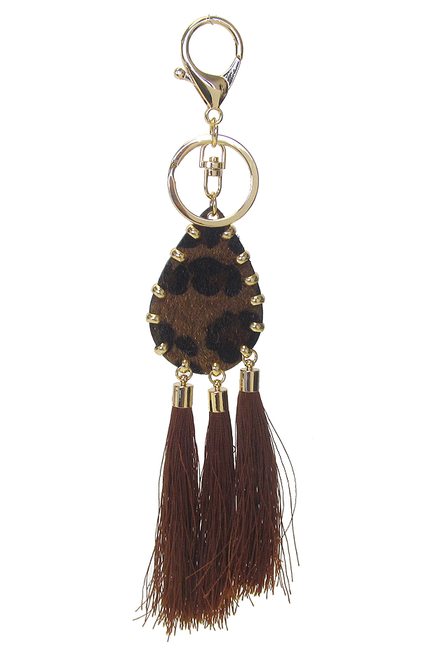 ANIMAL PRINT TEARDROP AND TASSEL KEY CHAIN