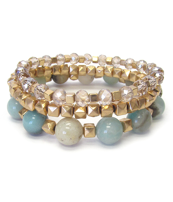 Semi precious stone mix 3 stretch bracelet set