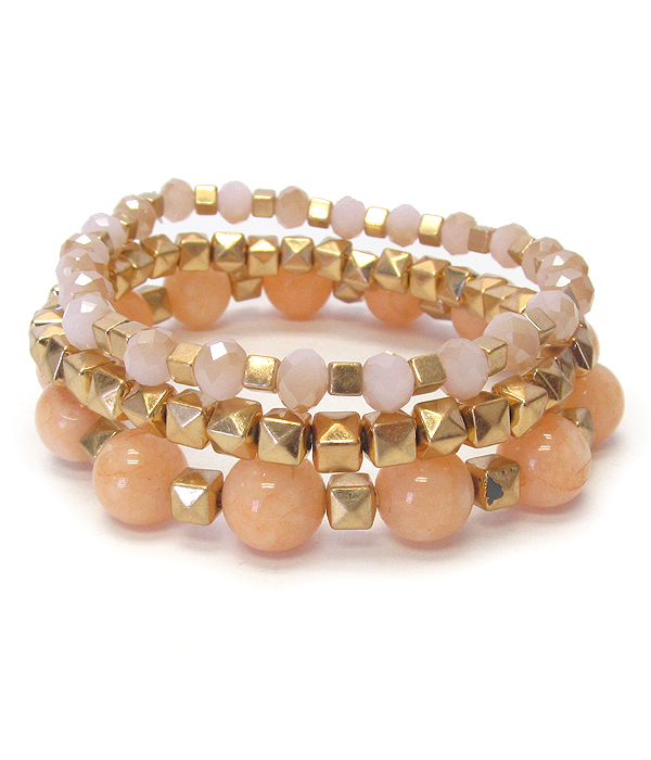 Semi precious stone mix 3 stretch bracelet set