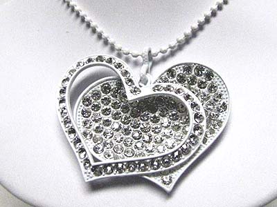 Crystal stud colored metal large heart pendant necklace - special price