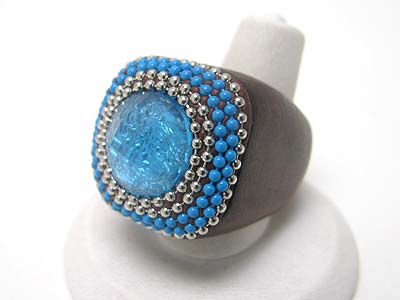 Metal and stone deco glamorous wood ring