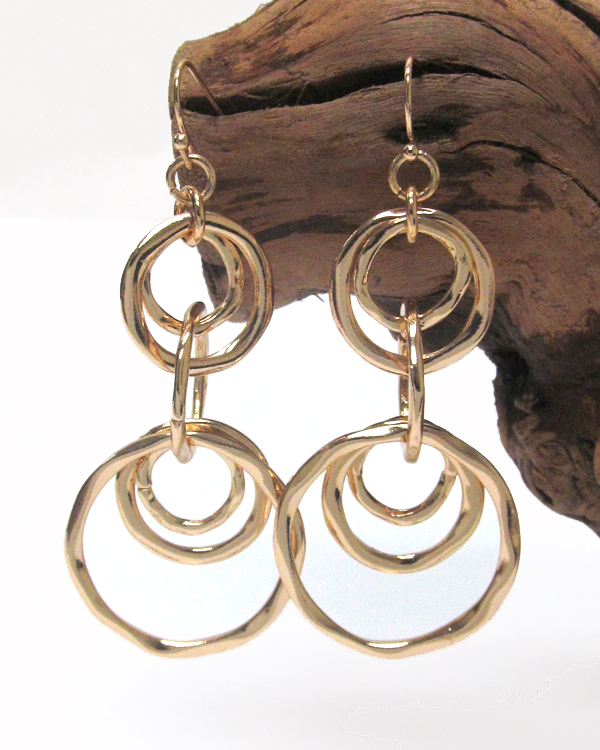 Hammered round metal double drop earring
