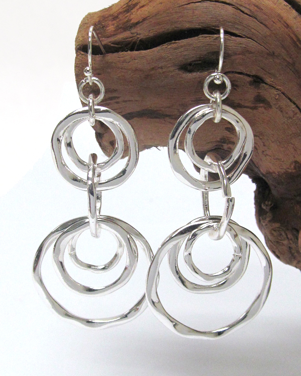 Hammered round metal double drop earring
