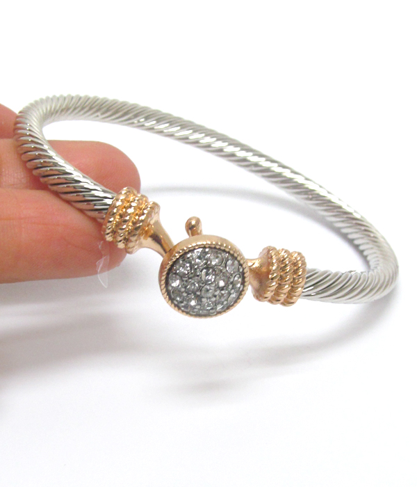 Crystal disk and designer pattern cable bangle bracelet