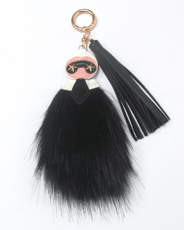 Designer style fur and tassel key chain