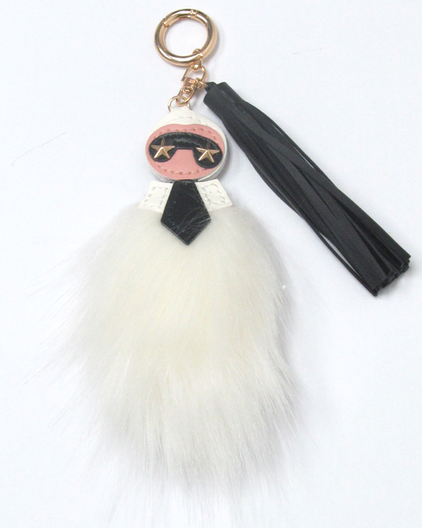 Designer style fur and tassel key chain