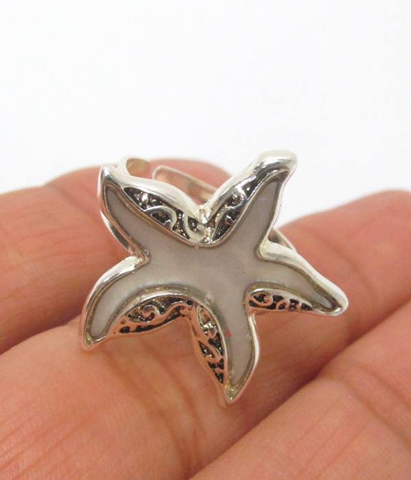 Mother of pearl starfish adjustable ring