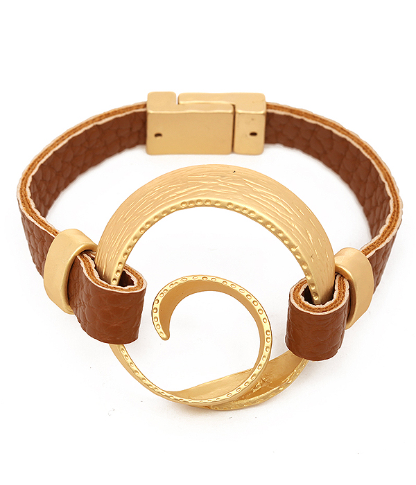 Swirl metal leather magnetic bracelet
