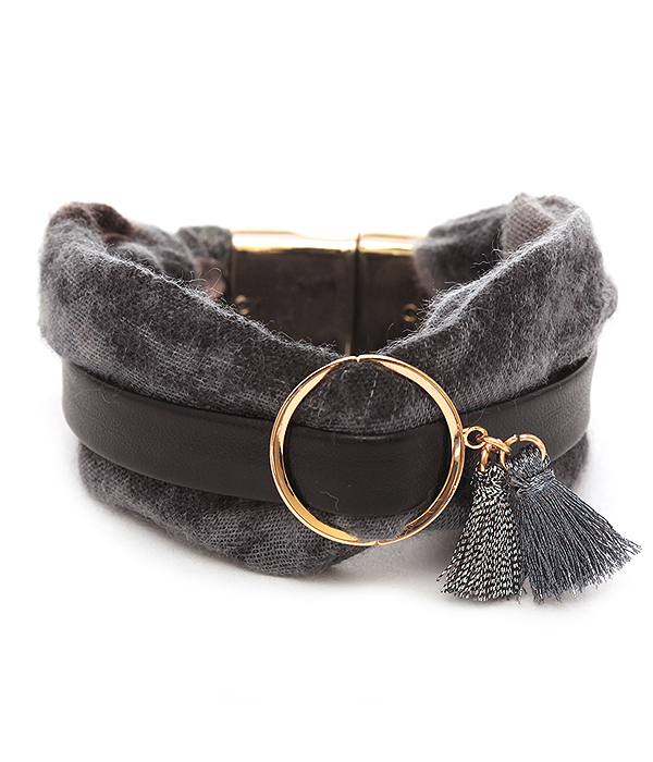 Fabric and leather magnetic bracelet