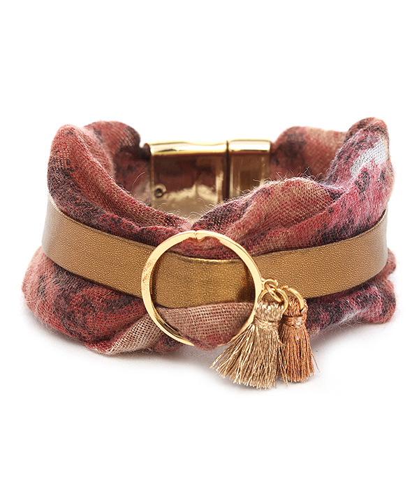 Fabric and leather magnetic bracelet