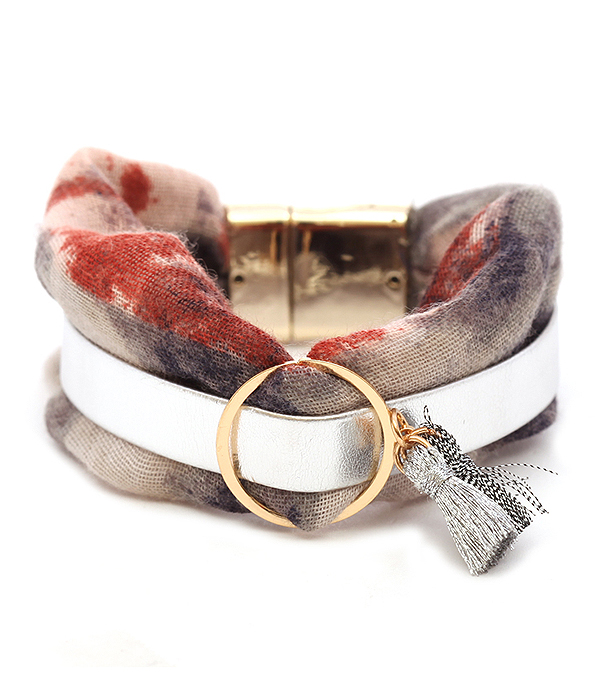 Fabric and leather magnetic bracelet