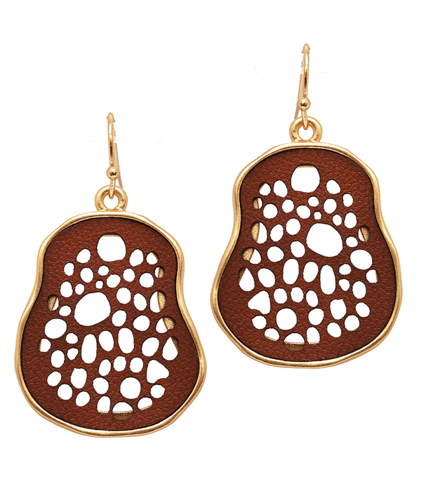 Metal leather filigree earring