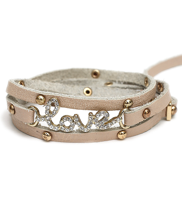 Crystal love leather wrap bracelet