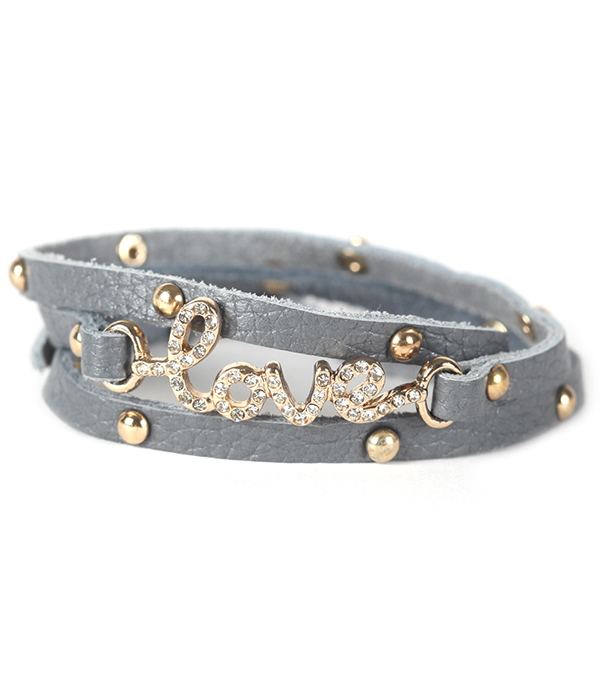 Crystal love leather wrap bracelet