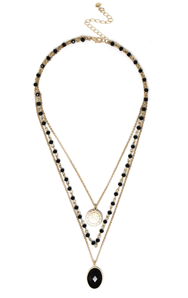 Facet stone pendant and multi layer necklace