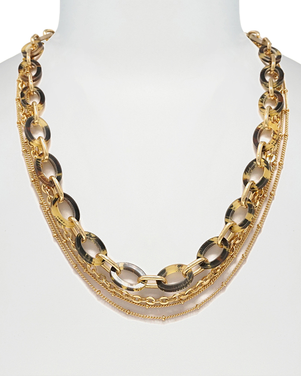 Multi layer metal and acetate chain mix necklace
