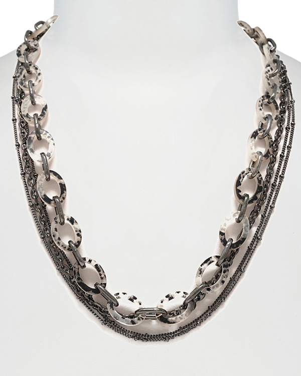 MULTI LAYER METAL AND ACETATE CHAIN MIX NECKLACE