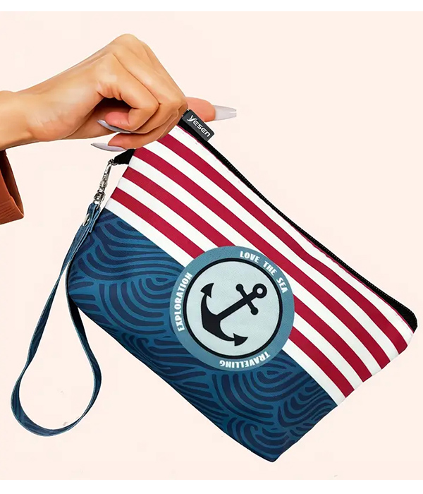 Nautical theme anchor cosmetic makeup bag