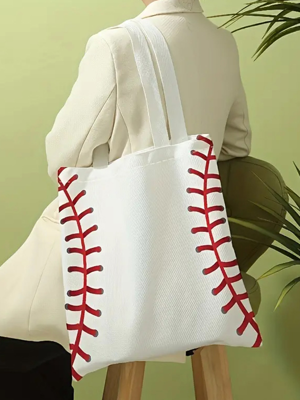 Sport theme baseball canvas tote bag - open top