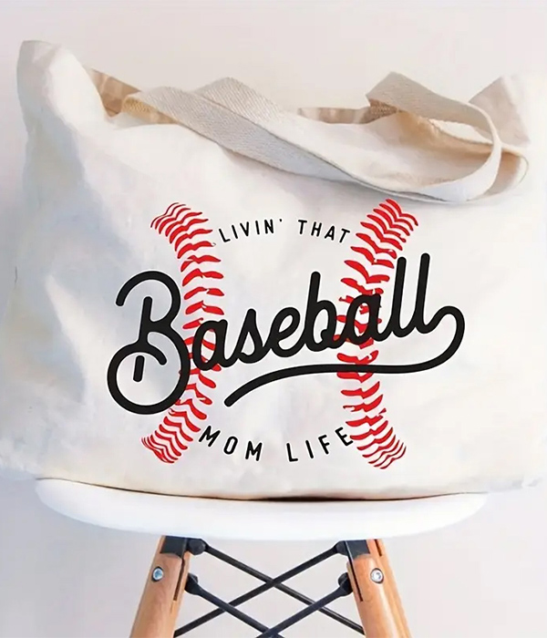 Sport theme baseball mom canvas tote bag