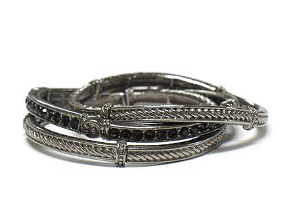 Three row crystal deco metal stretch bracelet