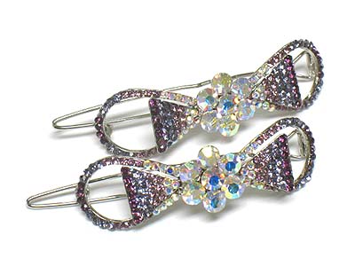 Gradient color crystal flower hair pin - 2 pc set