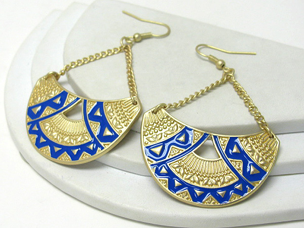 Aztec inspired pattern crescent drop earring -western