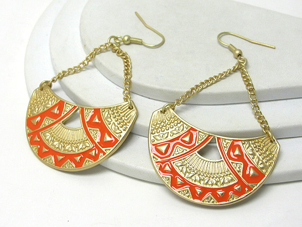 Aztec inspired pattern crescent drop earring -western