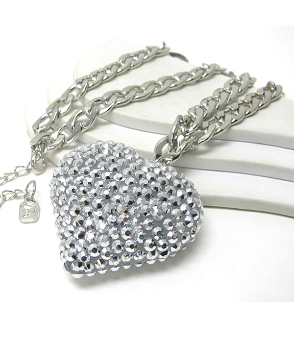 Large crystal heart pendant chain long necklace