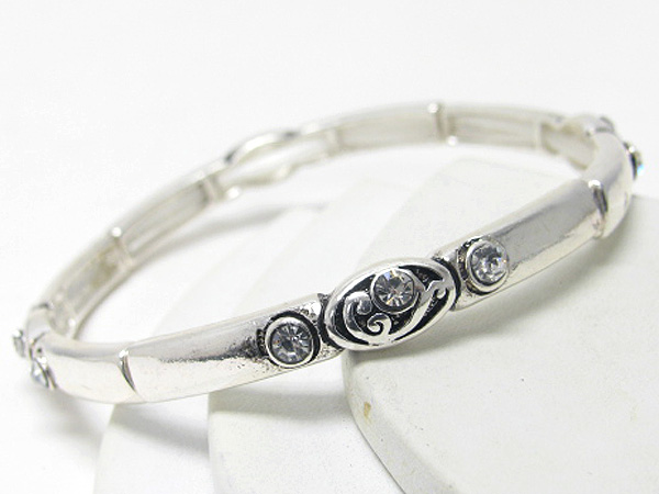 Crystal deco metal filigree thin stretch bracelet