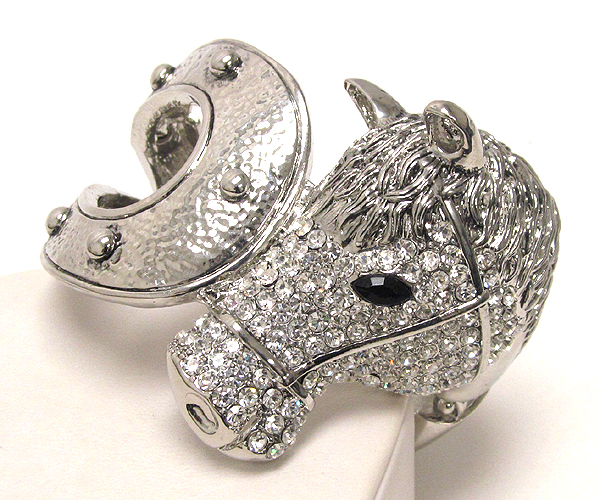 Crystal pave horse head and shoe stretch bracelet